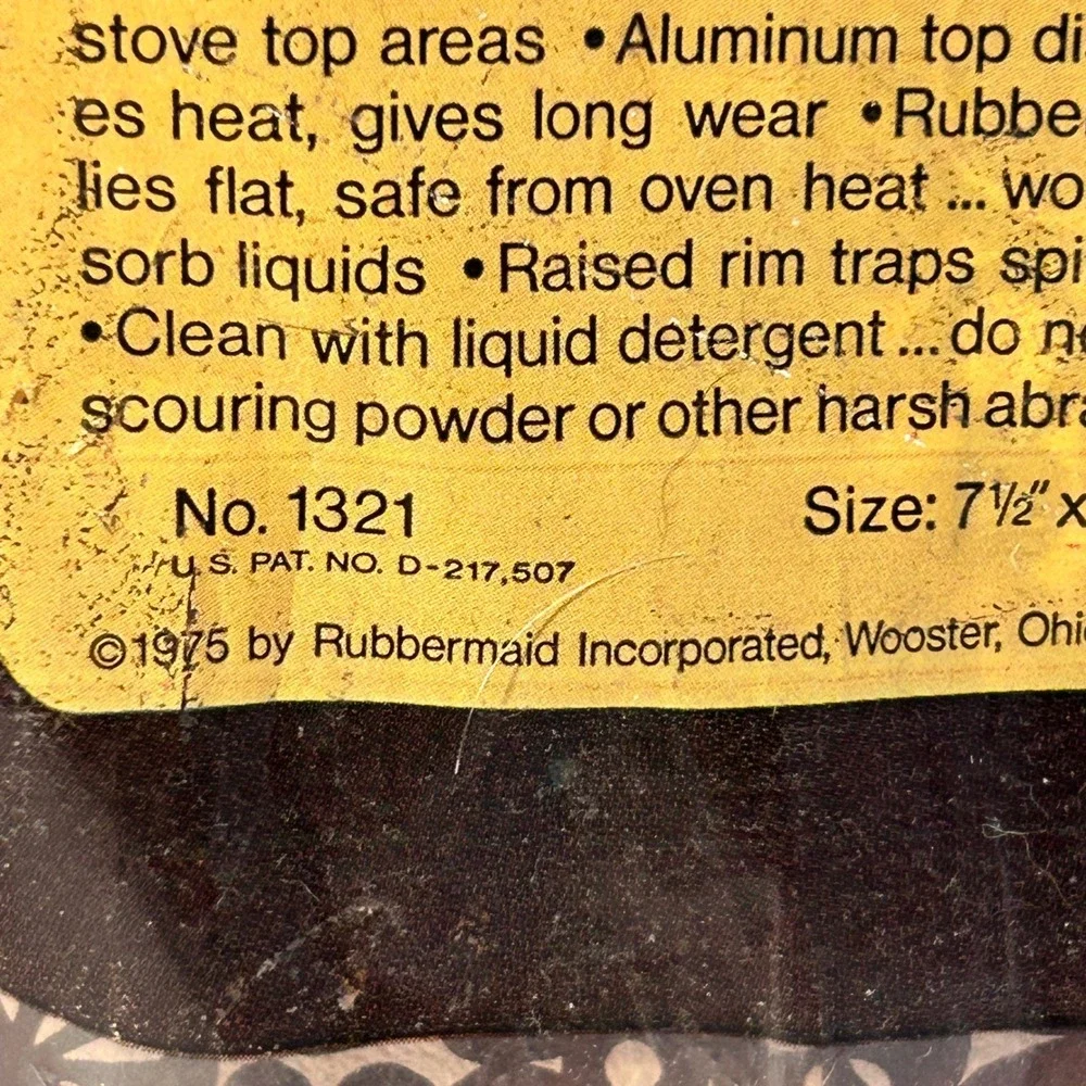 Vintage 1975 Rubbermaid Stove n Counter Mat Brown Floral 1321 Retro Kitchen 19in